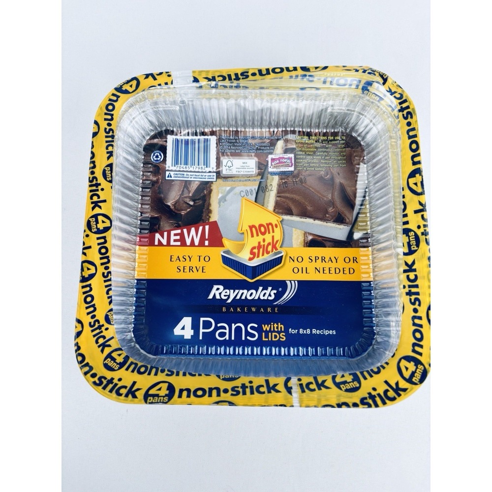 Reynolds Disposable Bakeware Non-Stick Pans with Lids - 4ct 8X8 NOS 2014ā